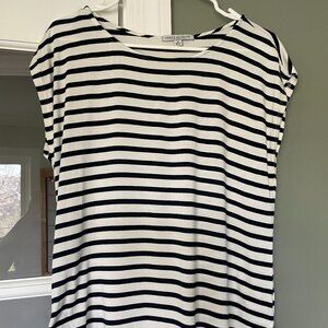 Green Envelope Navy Blue White Stripe Cap Sleeves Soft Top Shirt Size Medium